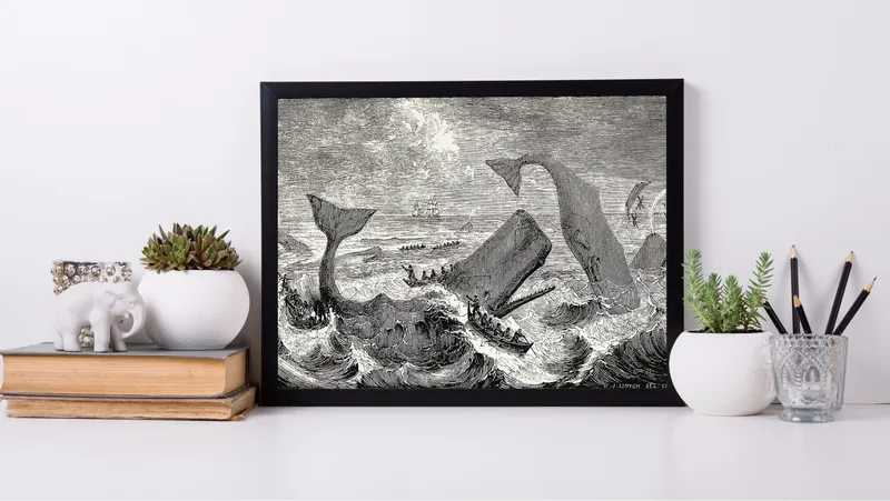 Постер «Бои китов» на стене в офисе