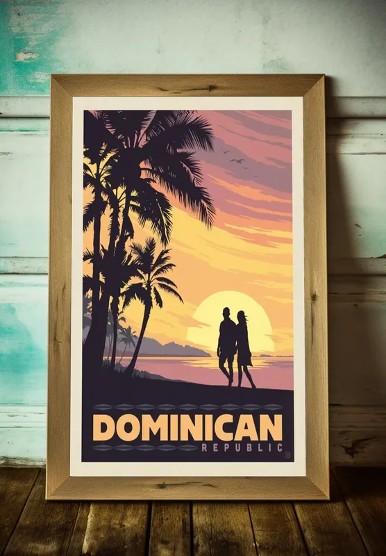 Постер «Доминикана» над диваном в гостиной
