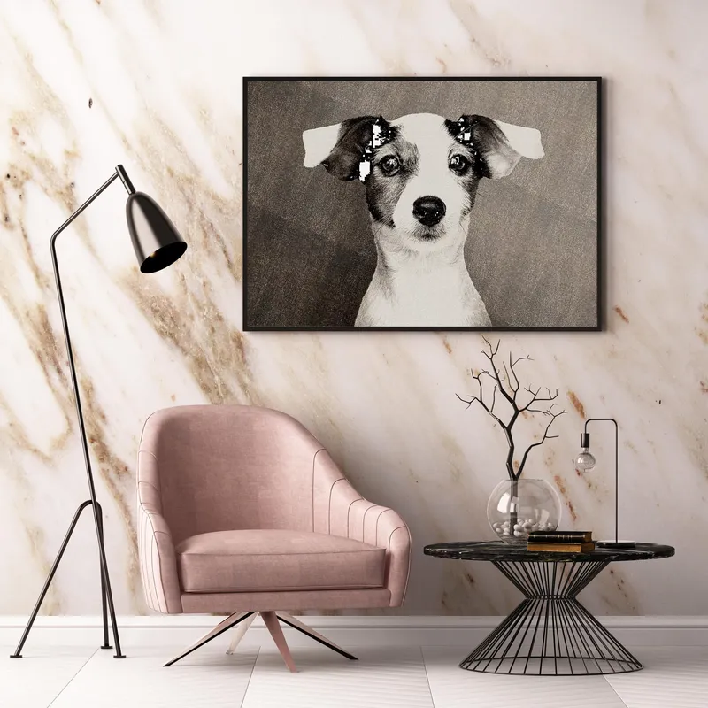 Постер «Терьер» над диваном в гостиной