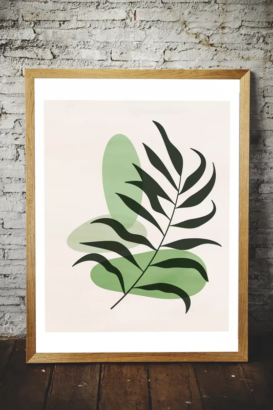 Постер «Лист Пекана» над диваном в гостиной