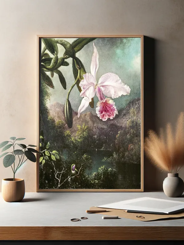 Постер «Цветущая орхидея» на стене в офисе