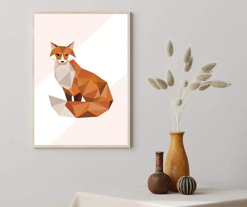 Постер «Лисица» над диваном в гостиной