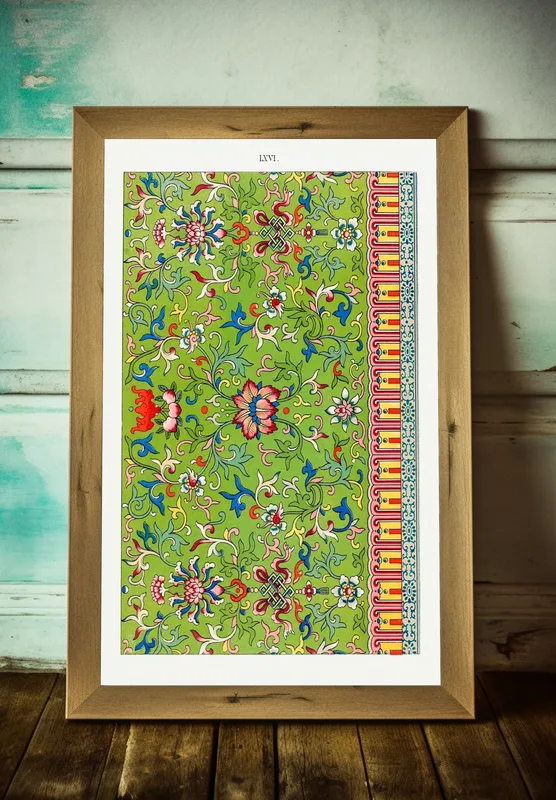 Постер «Китайский Орнамент - Зеленое Поле» на стене в офисе