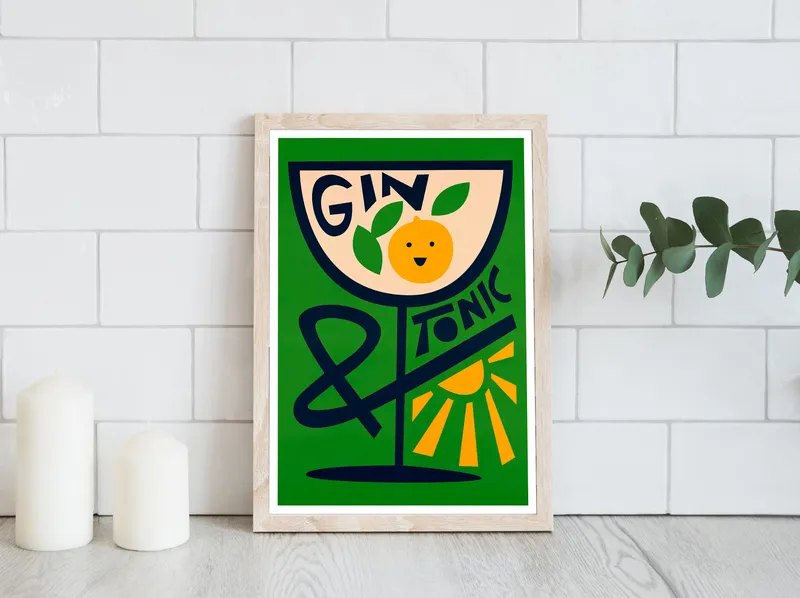 Постер «Коктейль джин тоник» на стене в офисе