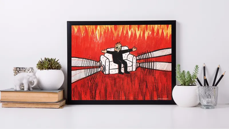 Постер «Brilevsky - И пусть горит весь мир» на стене в офисе