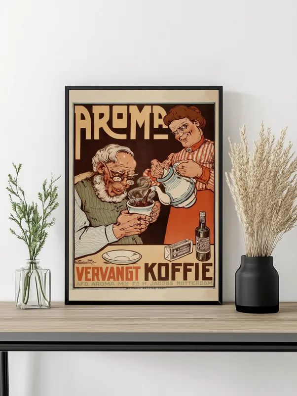 Постер «Рекламный плакат - Нидерландский кофе Aroma» на стене в офисе