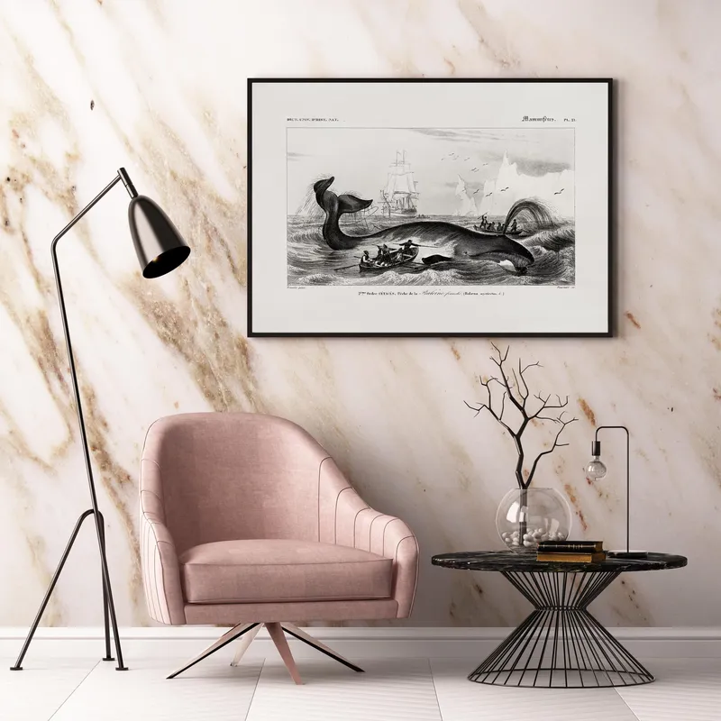 Постер «Рыбаки и кит» на стене в офисе