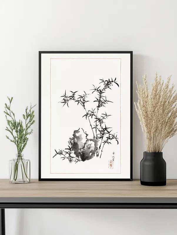 Постер «Камень и Бамбук» на стене в офисе