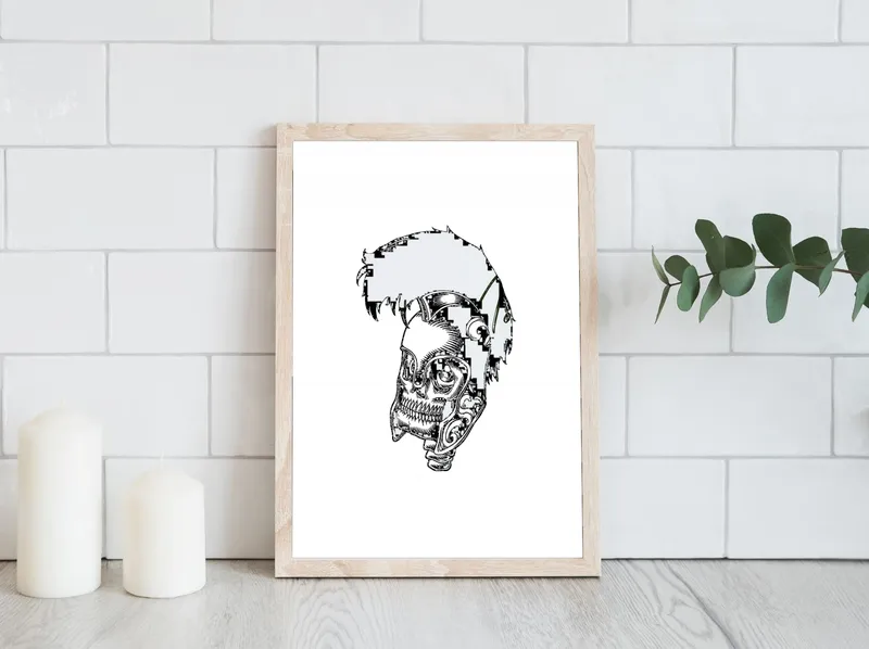 Постер «Череп Римского полководца» над диваном в гостиной