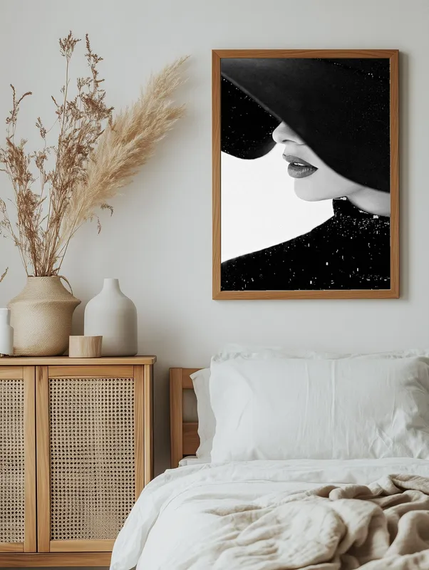 Постер «Загадочная Девушка» над диваном в гостиной