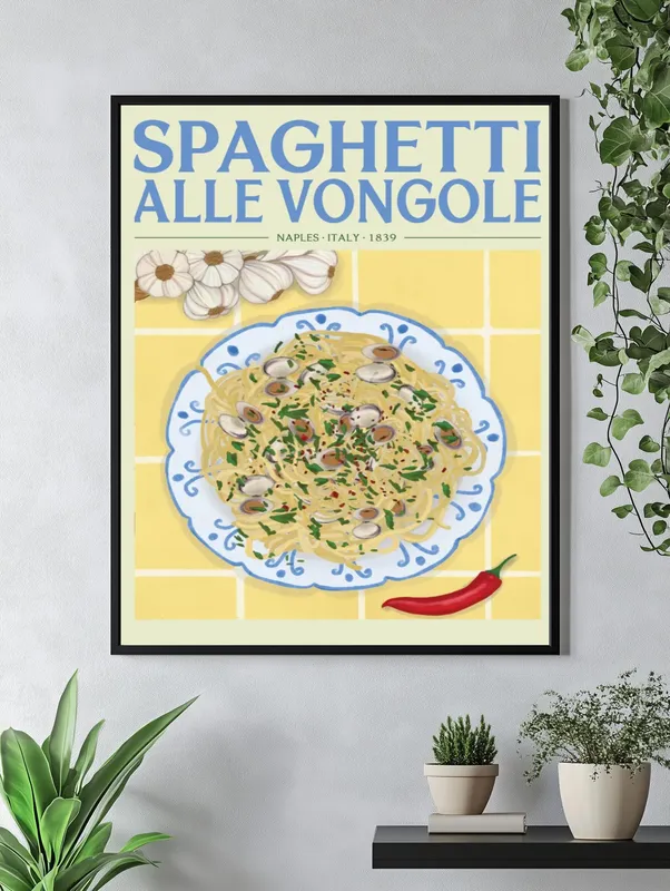 Постер «Спагетти с моллюсками» на стене в офисе