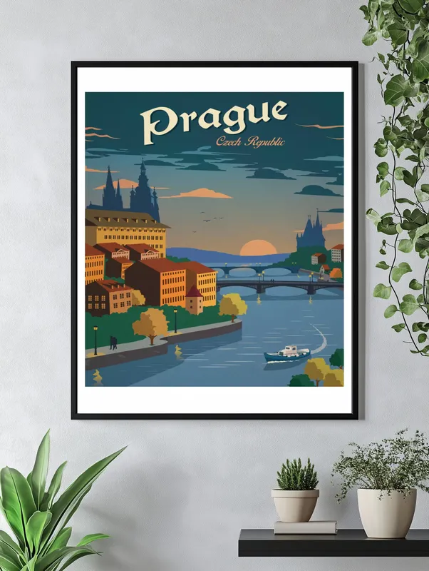 Постер «Ночная Прага» на стене в офисе