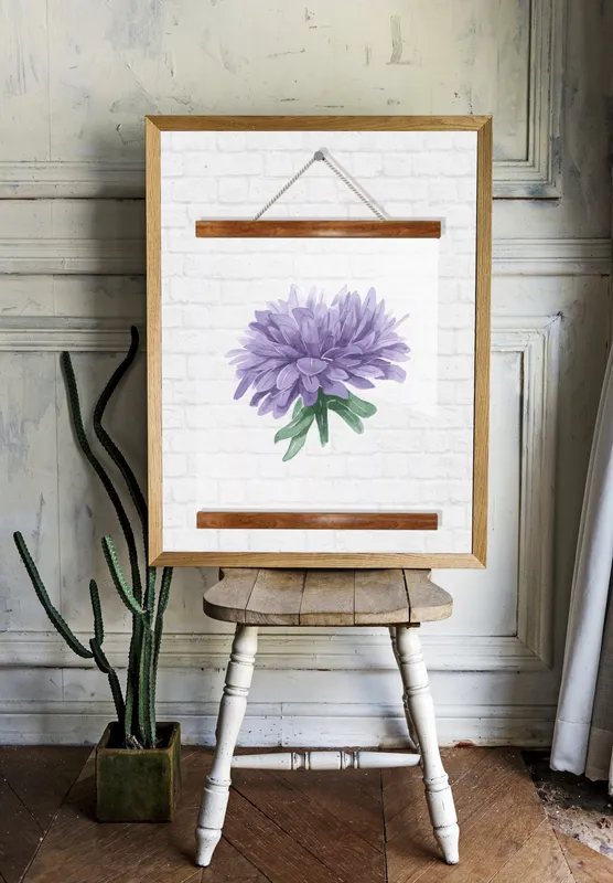 Постер «Прозрачный постер - Большая шапочка сиреневой астры» на стене в офисе
