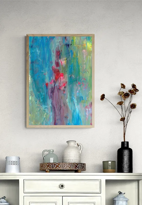 Постер «Абстрактная голубая краска» на стене в офисе