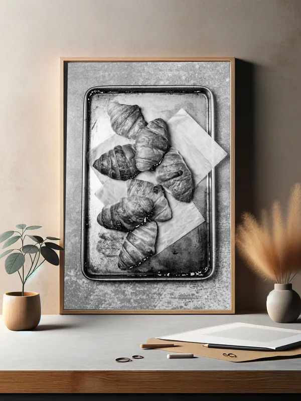 Постер «Французские Круассаны» над диваном в гостиной