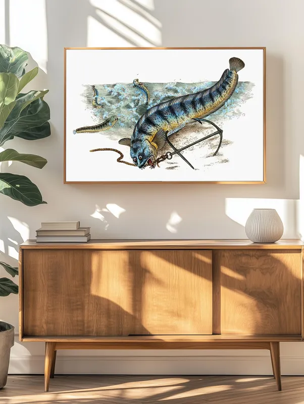 Постер «Полосатые зубатки» на стене в офисе