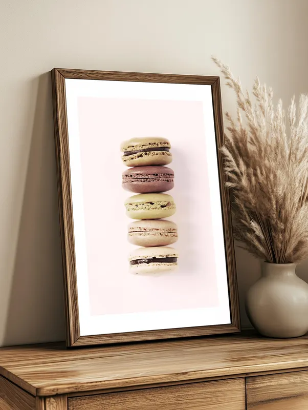 Постер «Макаруны» над диваном в гостиной