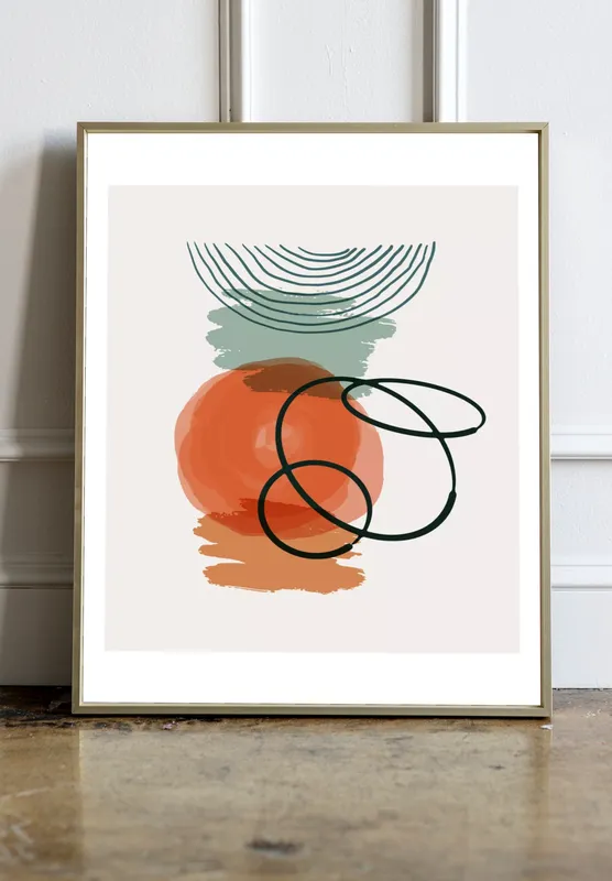 Постер «Случайные мазки - Осенний закат» над диваном в гостиной