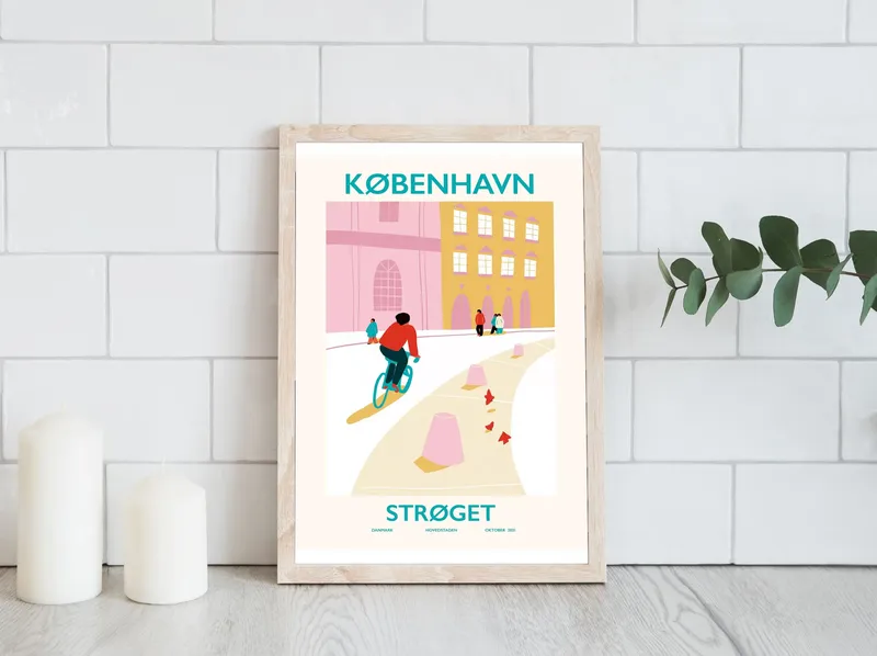 Постер «Копенгаген - Улица Стрёгет» на стене в офисе