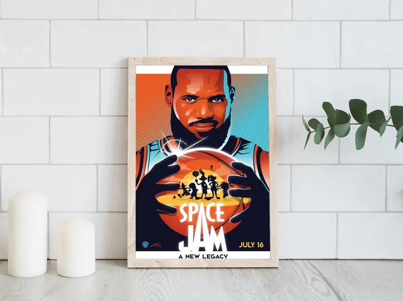 Постер «Космический джем новое поколение» на стене в офисе