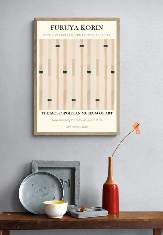 Постер «Японский минимализм - Винтажный узор» на стене в офисе