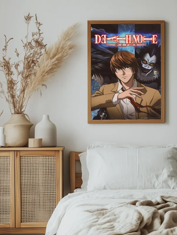 Постер «Обложка манги Тетрадь смерти. Эл, Лайт и Рюк» на стене в офисе
