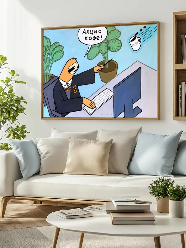 Постер «Brilevsky - Акцио кофе» на стене в офисе