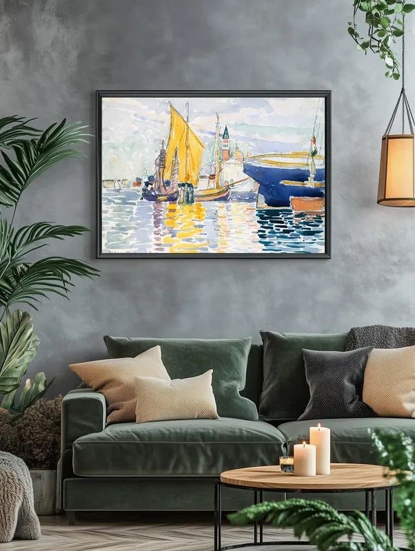 Постер «Анри Эдмон Кросс - Джудекка» над диваном в гостиной