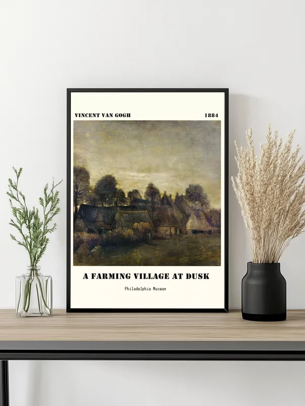 Постер «Ван Гог - Фермерская деревня в сумерках» на стене в офисе