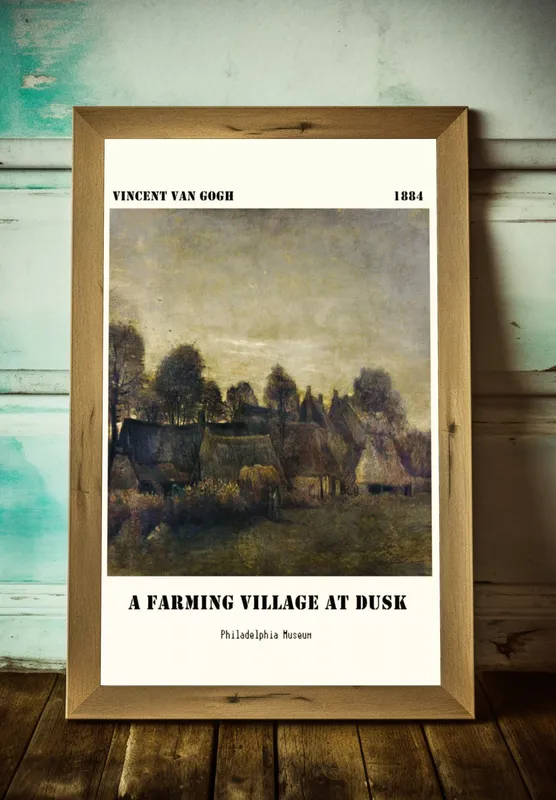 Постер «Ван Гог - Фермерская деревня в сумерках» над диваном в гостиной