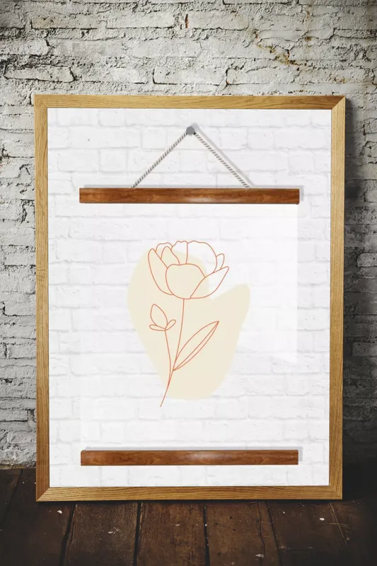 Постер «Прозрачный постер - Силуэт розы» над диваном в гостиной