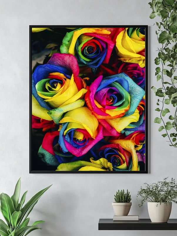Постер «Разноцветные бутоны роз» на стене в офисе
