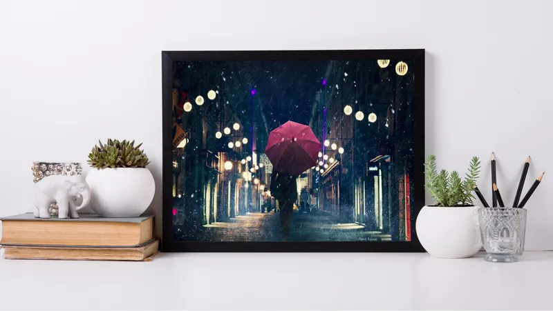 Постер «Моросящий дождь» на стене в офисе