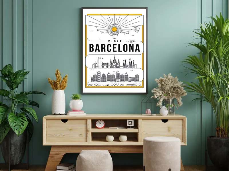 Постер «Солнечная Барселона» на стене в офисе