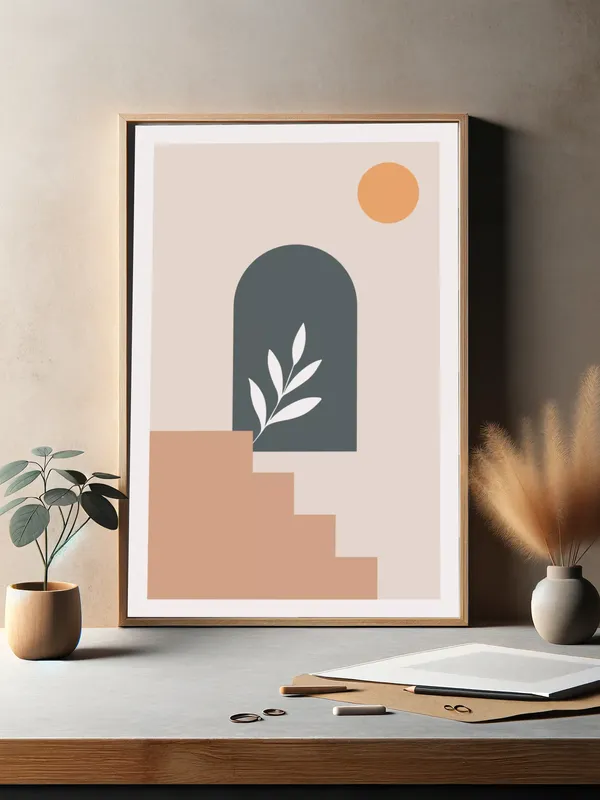 Постер «В мире абстракций» над диваном в гостиной