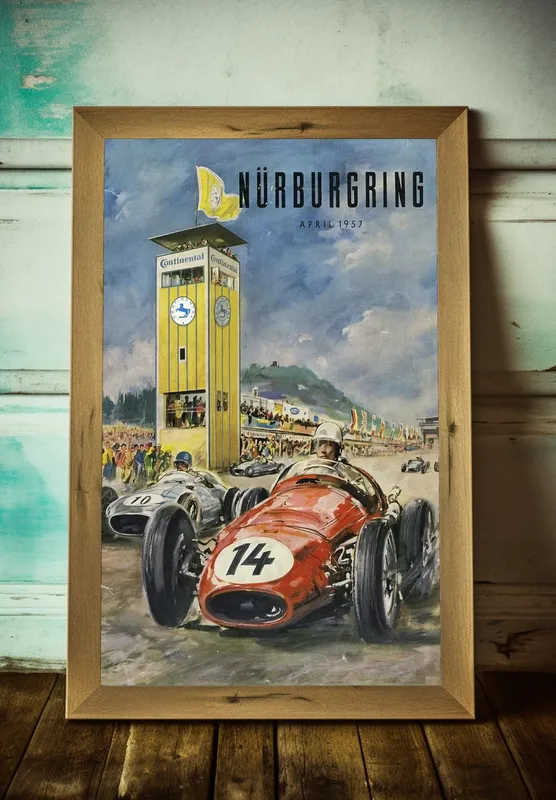 Постер «Автомобили - Гонка Nurburgring Continental» над диваном в гостиной