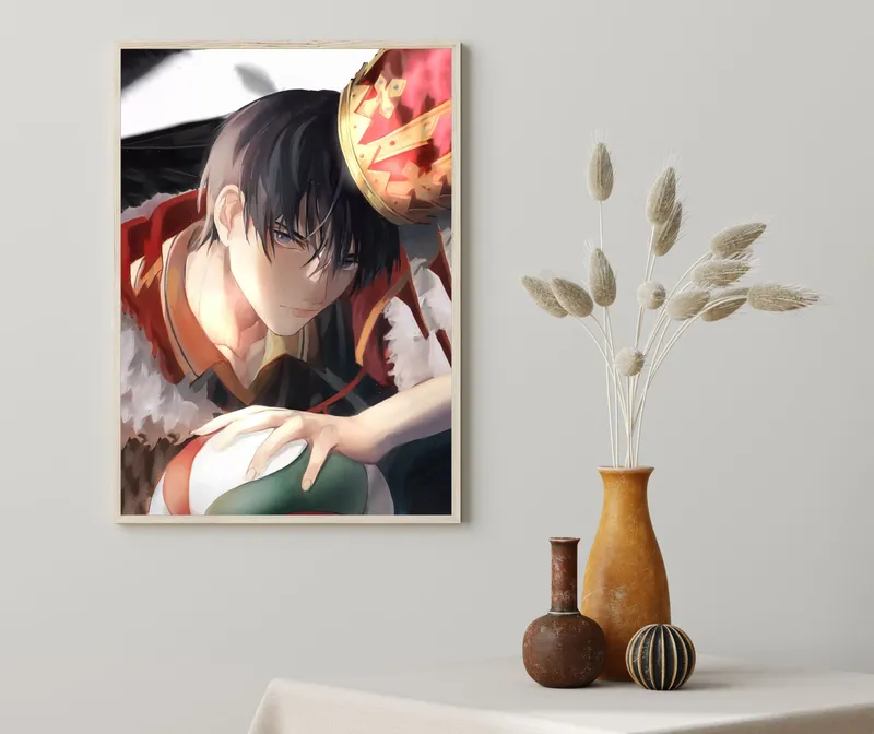 Постер «Аниме Волейбол. Король Тобио» над диваном в гостиной