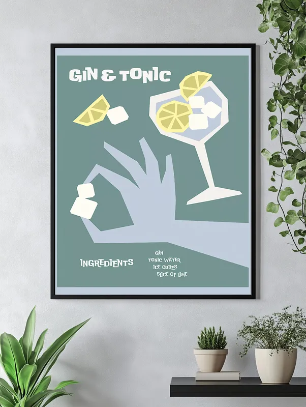 Постер «Коктейль джин тоник со льдом» на стене в офисе