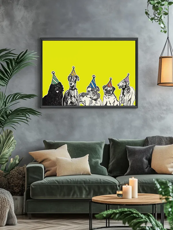 Постер «Парад собак» на стене в офисе