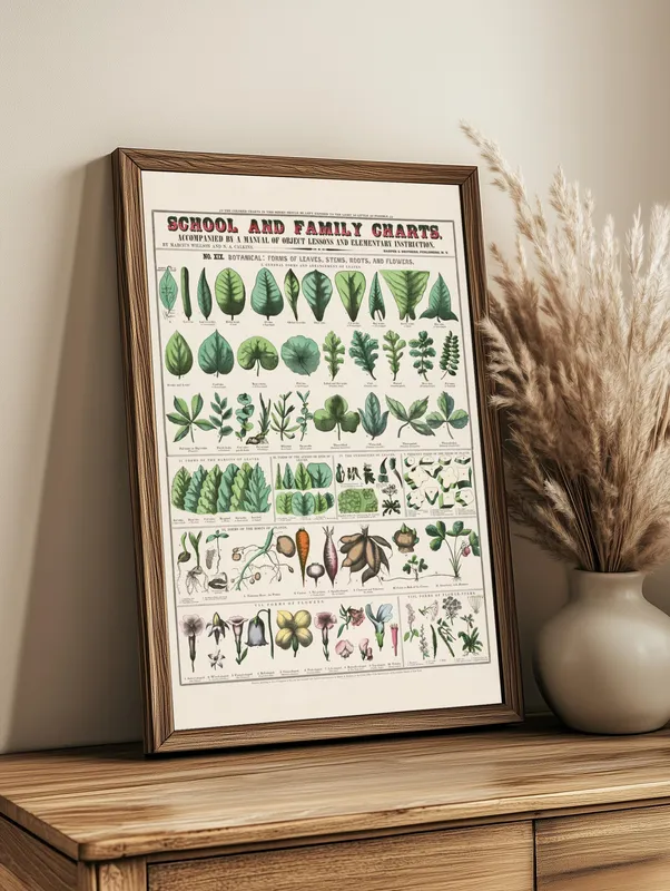 Постер «Формы растений» над диваном в гостиной