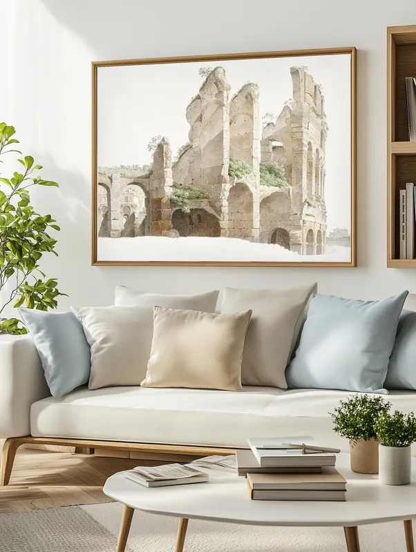 Постер «Римский Колизей» над диваном в гостиной