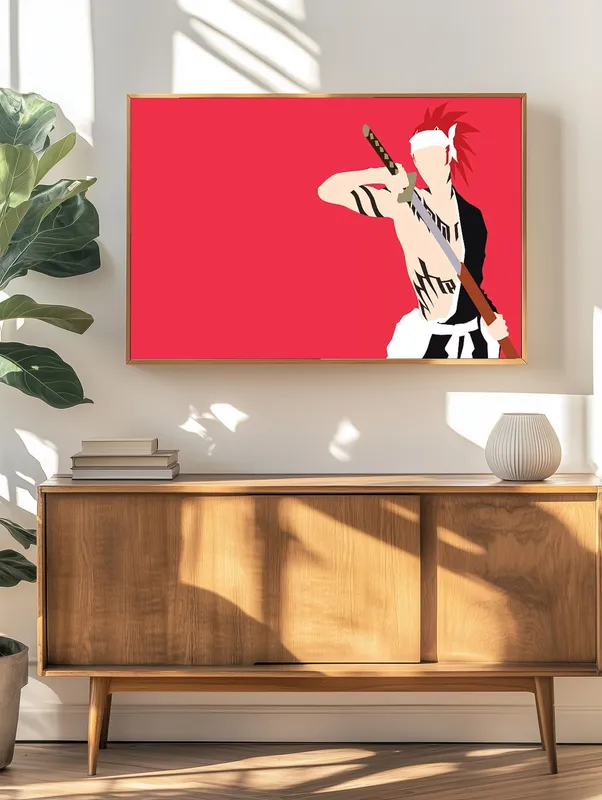 Постер «Блич. Минимализм - Рендзи Абараи» над диваном в гостиной