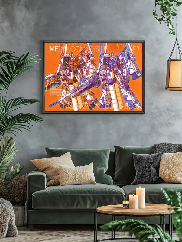 Постер «Гандам. Сильные воины» над диваном в гостиной