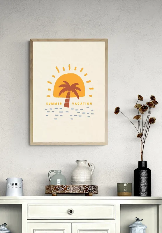 Постер «Лето - Пальма на закате» на стене в офисе