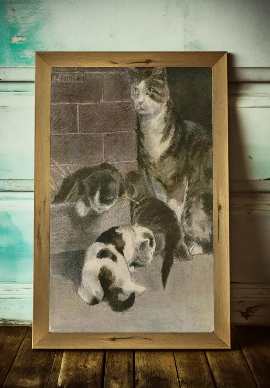Постер «Кошки - Мама кошка и котята» на стене в офисе
