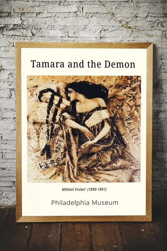 Постер «Михаил Врубель - Тамара и Демон» над диваном в гостиной