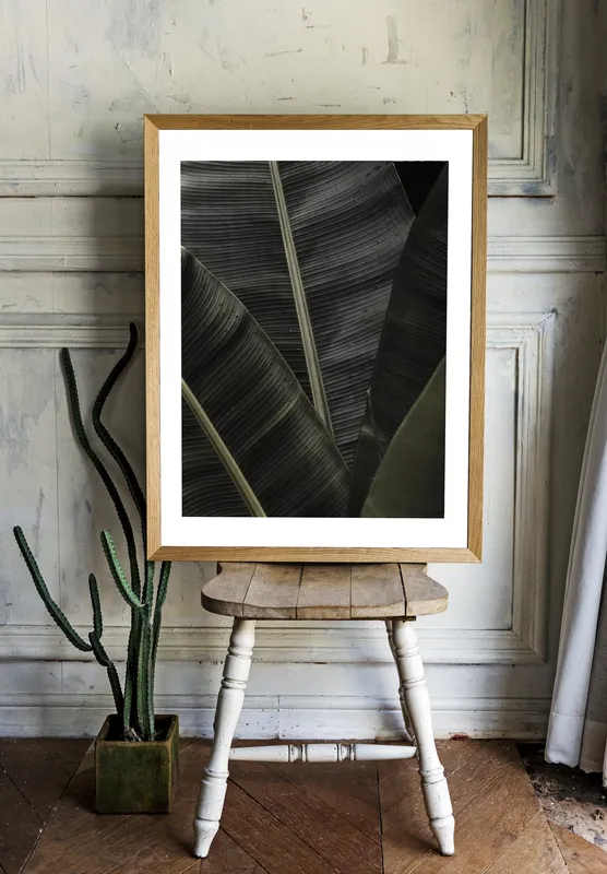Постер «Лист бананового дерева» над диваном в гостиной