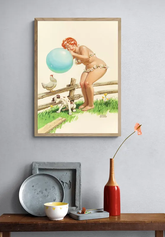 Постер «Хильда и воздушный шар» над диваном в гостиной