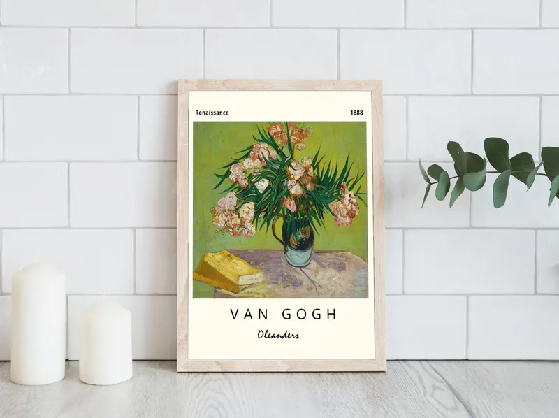 Постер «Ван Гог - Олеандры» над диваном в гостиной