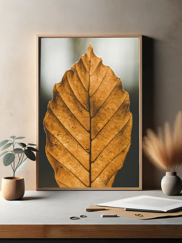 Постер «Желтый лист» над диваном в гостиной